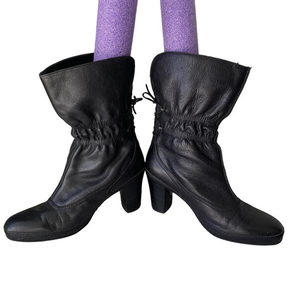 Clarks Artisan Mid Calf Heeled Boots Cinched Shaft 80s Style Women Sz 10 Leather - Picture 8 of 16